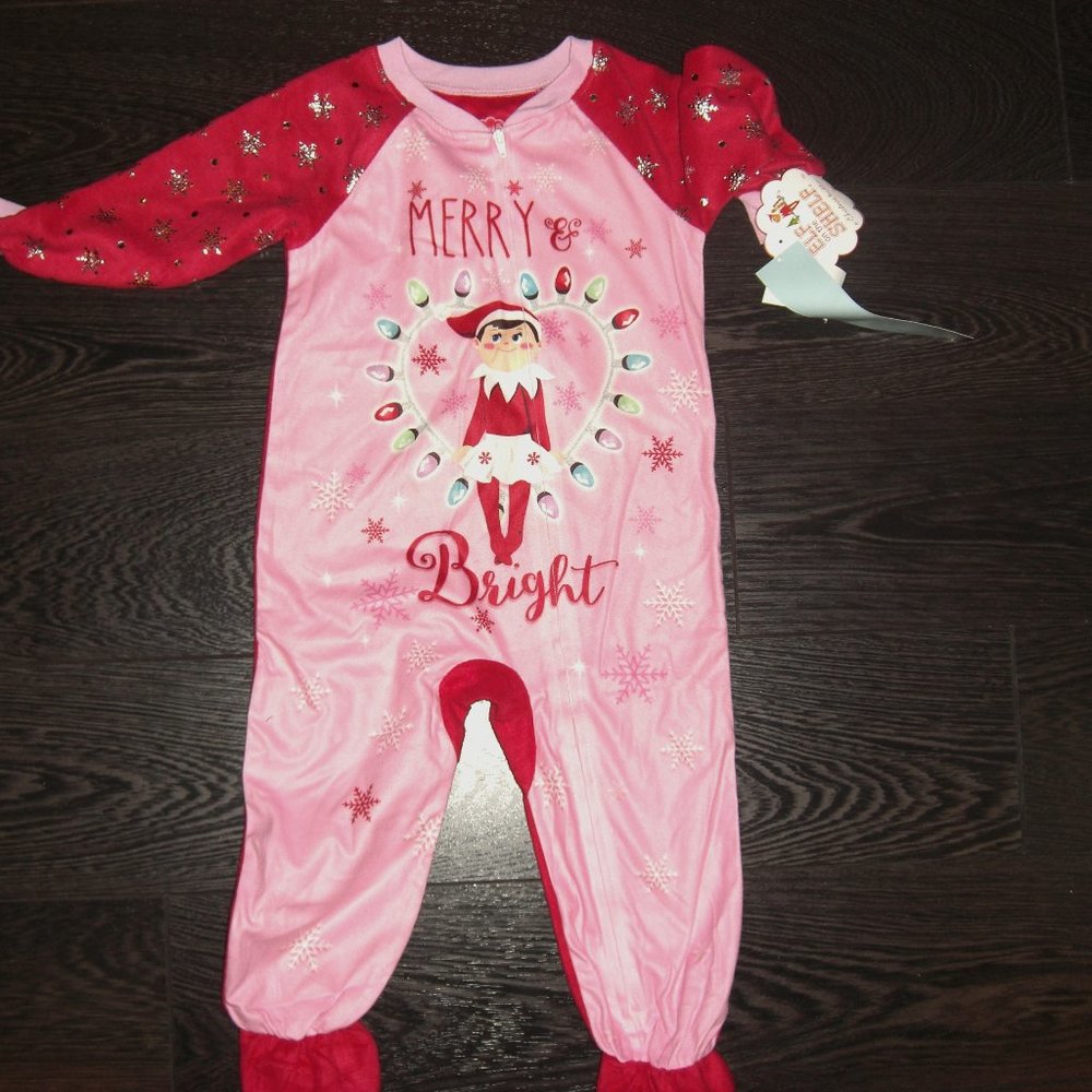 Elf on Shelf one piece zip up Pajamas PJ's Pink New